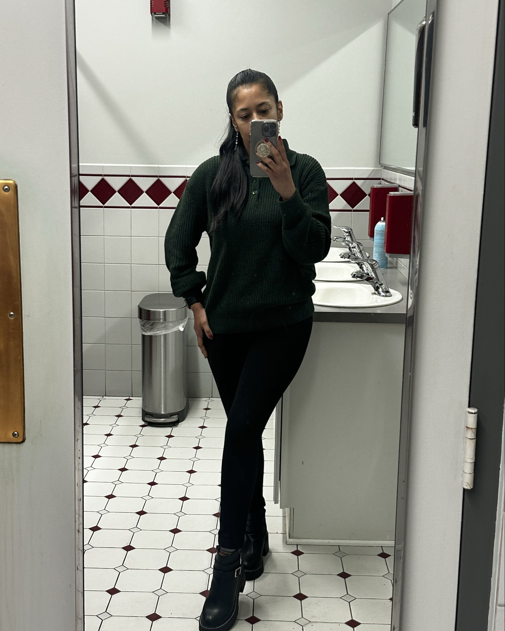 Hunter green sweater 
Chunky ankle boots
Work outfits 
Collared sweater 

#LTKFindsUnder100 #LTKShoeCrush
