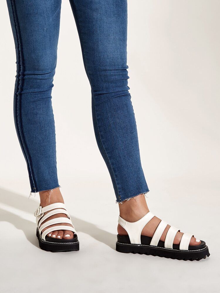 Open Toe Strappy Midform Sandals | SHEIN