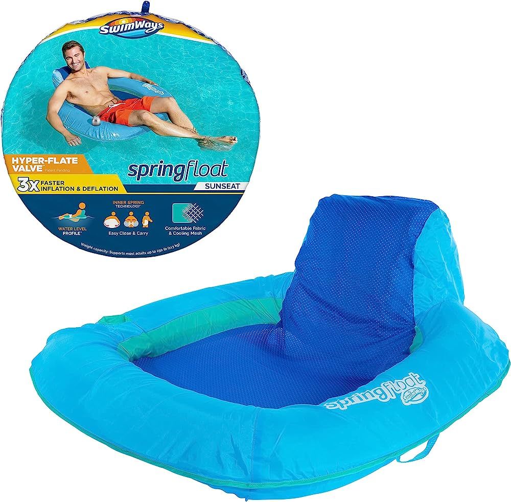 SwimWays Spring Float SunSeat Pool Chair with Hyper-Flate Valve, Aqua | Amazon (US)