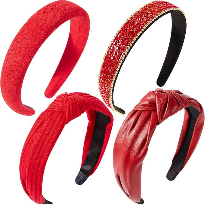 Taiyin 4 Pcs Red Headband Red Accessories Knotted Headband Criss Cross Hair Accessories Satin Hea... | Amazon (US)