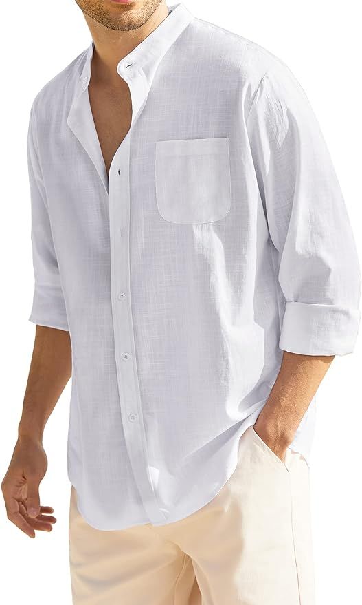 COOFANDY Men's Long Sleeve Cotton Linen Shirt Beach Button Down Shirts Casual Button... | Amazon (US)
