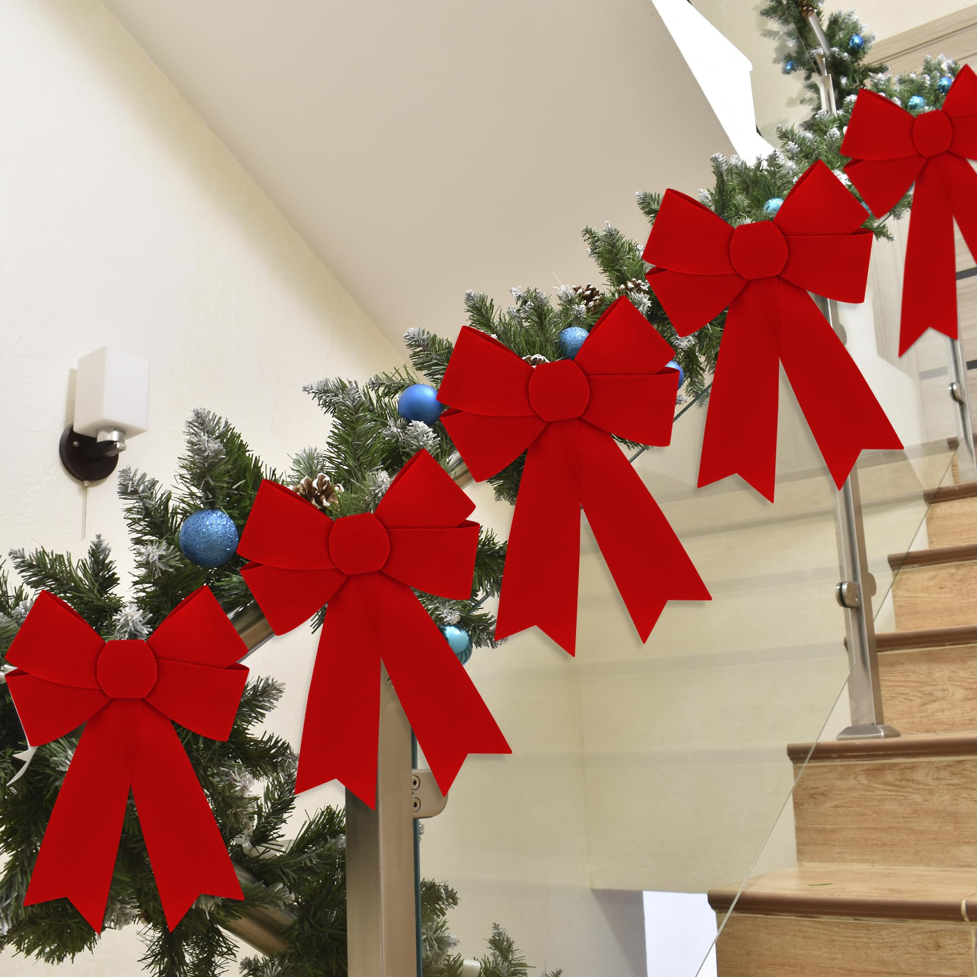 6 PCS Christmas Decorations, 9 x 12 Inches Large Christmas Bows, Red Velvet PVC Hanging XmasTree ... | Amazon (US)