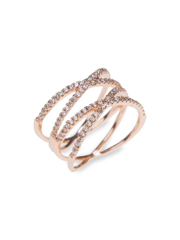 Look Of Real Rose Goldplated & Cubic Zirconia Double Pave Criss-Cross Ring | Saks Fifth Avenue OFF 5TH