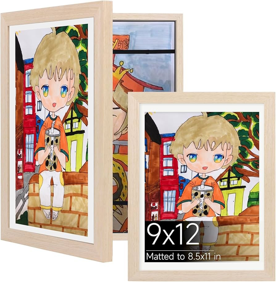 9x12 Kids Art Frame Pack of 2, Natural Solid Wood Artwork Frames Changeable, Front-Opening Pictur... | Amazon (CA)