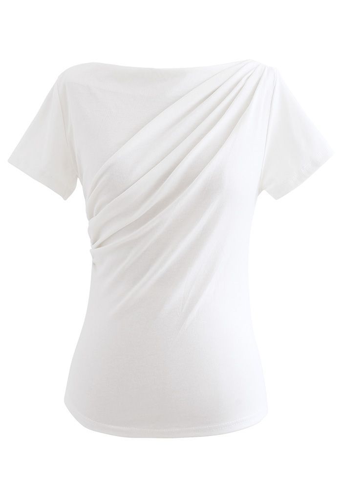Ruched Front T-Shirt in White | Chicwish