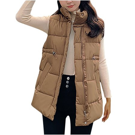 Winter Vests for Women Outerwear Padded Gilet with Slant Pockets Drawstring Waist Puffer Vest With C | Walmart (US)