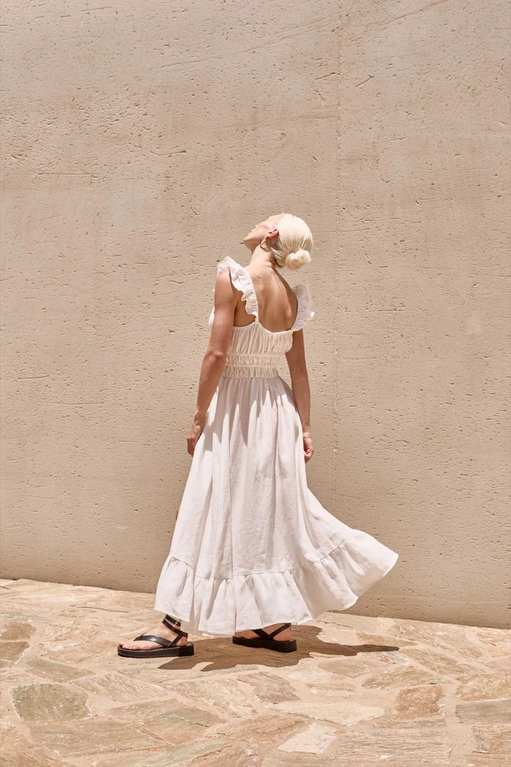 Annabel Linen Midi Dress White | VRG Grl