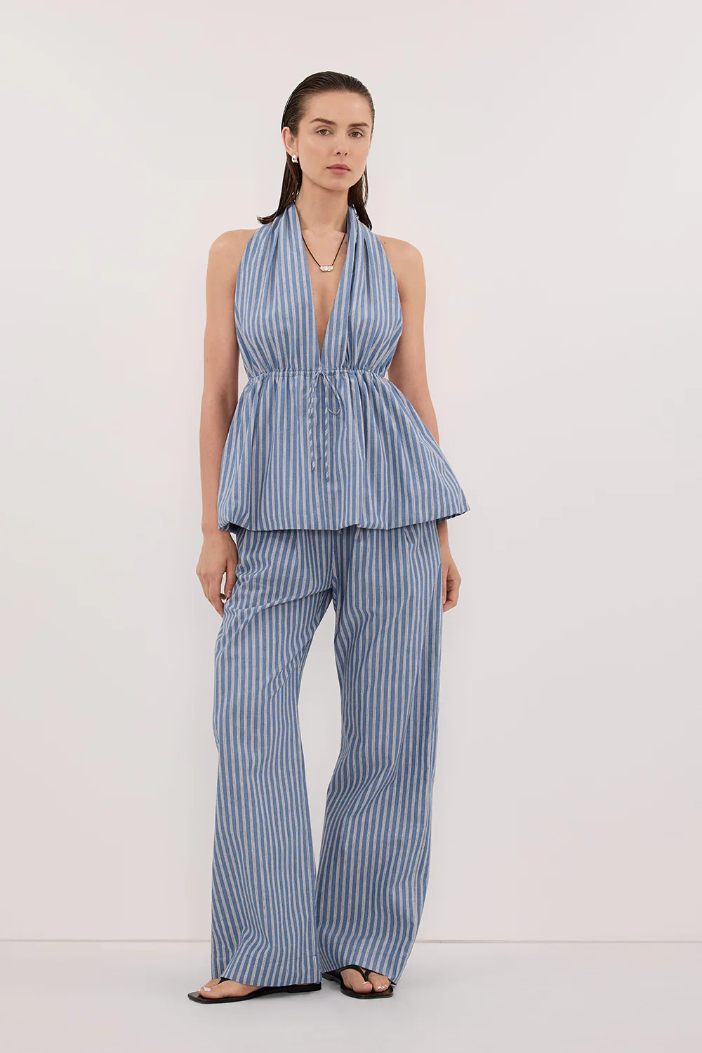 GRACIE BLUE STRIPE HALTER TOP | DISSH