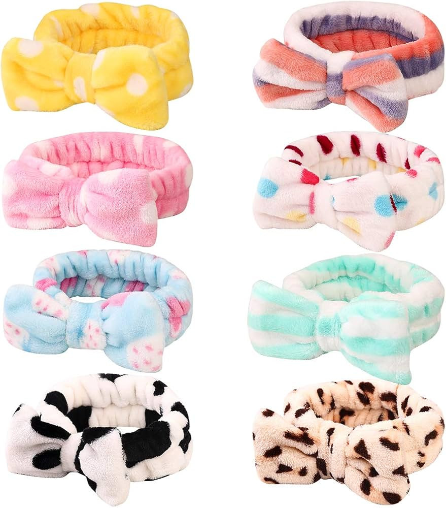 8 Pack Spa Bow Headbands, Coral Fleece Makeup Cosmetic Headband for Washing Face, Shower Terry Cl... | Amazon (US)