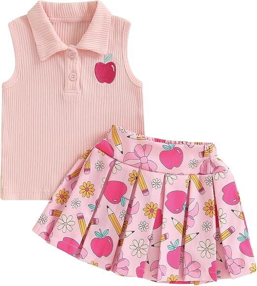 Toddler Baby Girl Golf Outfit Golf Print Polo Shirt Sleeveless Tank Top Mini Skirt Set Cute Girls... | Amazon (US)
