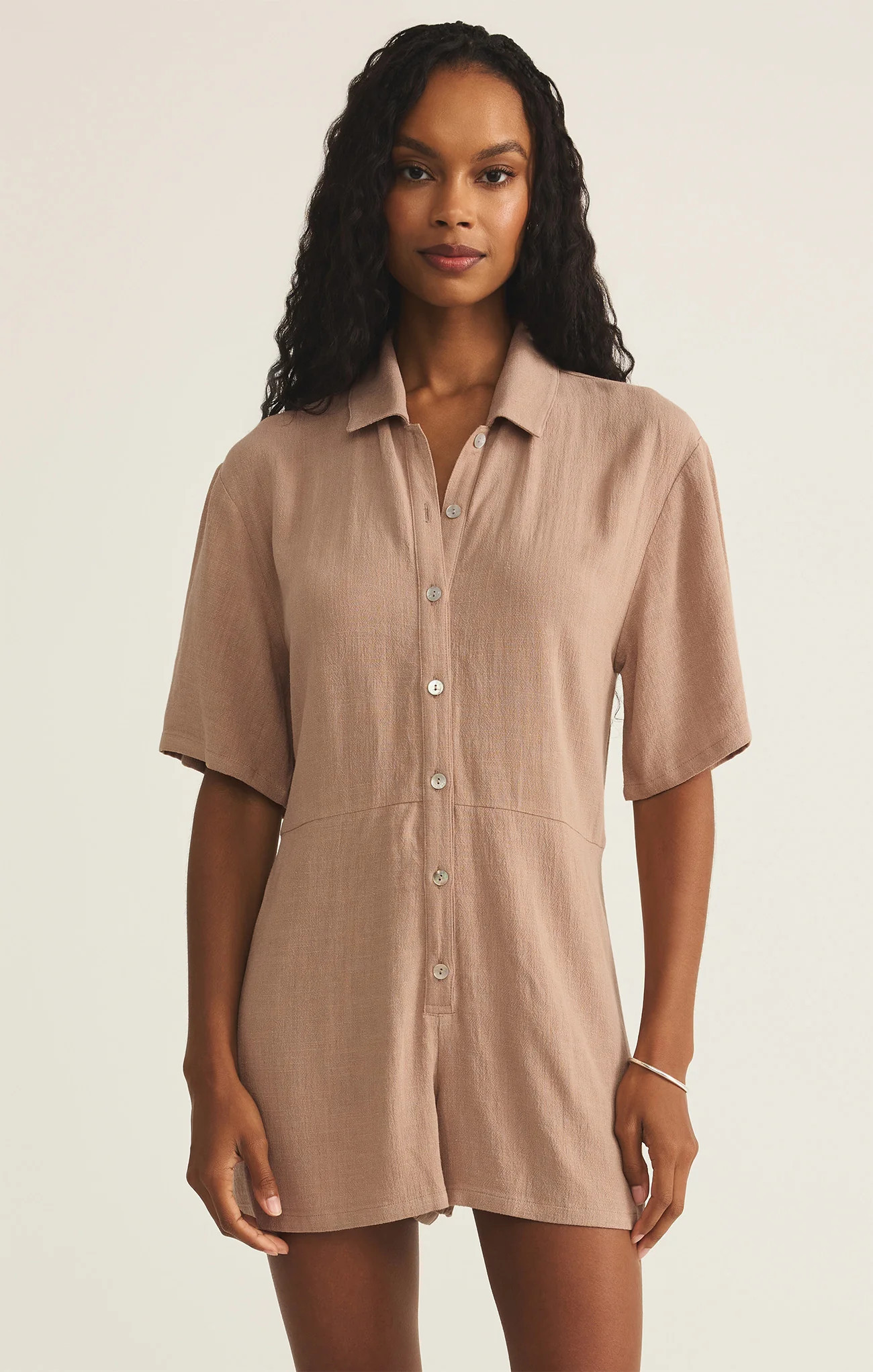 Z SUPPLY Women's Marcell Button Up Romper, Iced Coffee, Extra Small | Z Supply