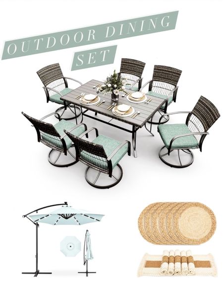 Patio dining set, outdoor furniture, outdoor umbrella, home entertaining 

#LTKSeasonal #LTKHome #LTKFamily