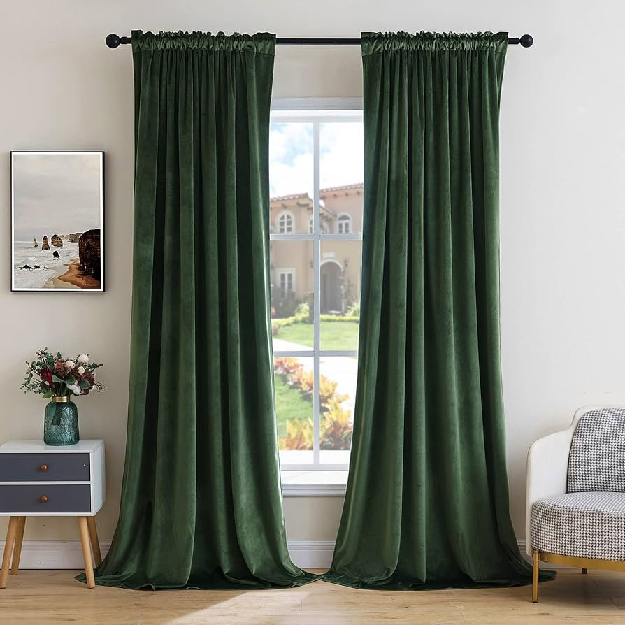 MIULEE Olive Green Velvet Curtains Thermal Insulated Blackout Curtain Drapes for Bedroom Living R... | Amazon (US)