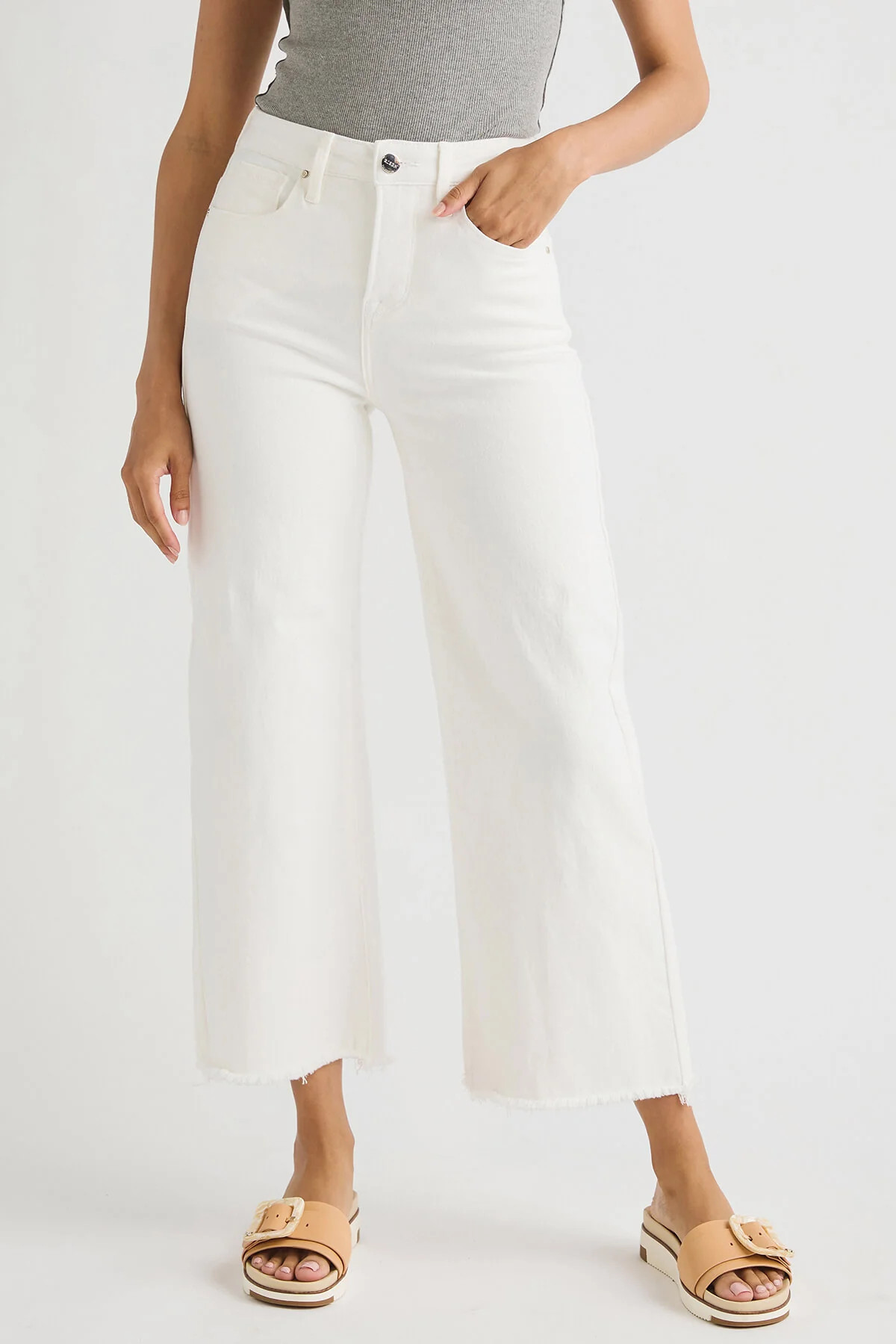 Risen White Wide Leg Crop Jeans | Social Threads