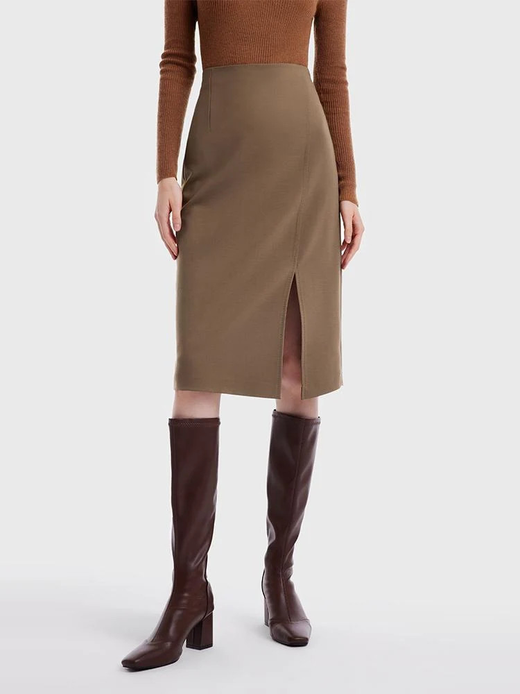 Double Worsted Woolen Slit Women Skirt | GOELIA