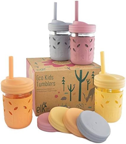 Elk and Friends Kids & Toddler Cups | The Original Glass Mason jars 8 oz with Silicone Sleeves & ... | Amazon (US)