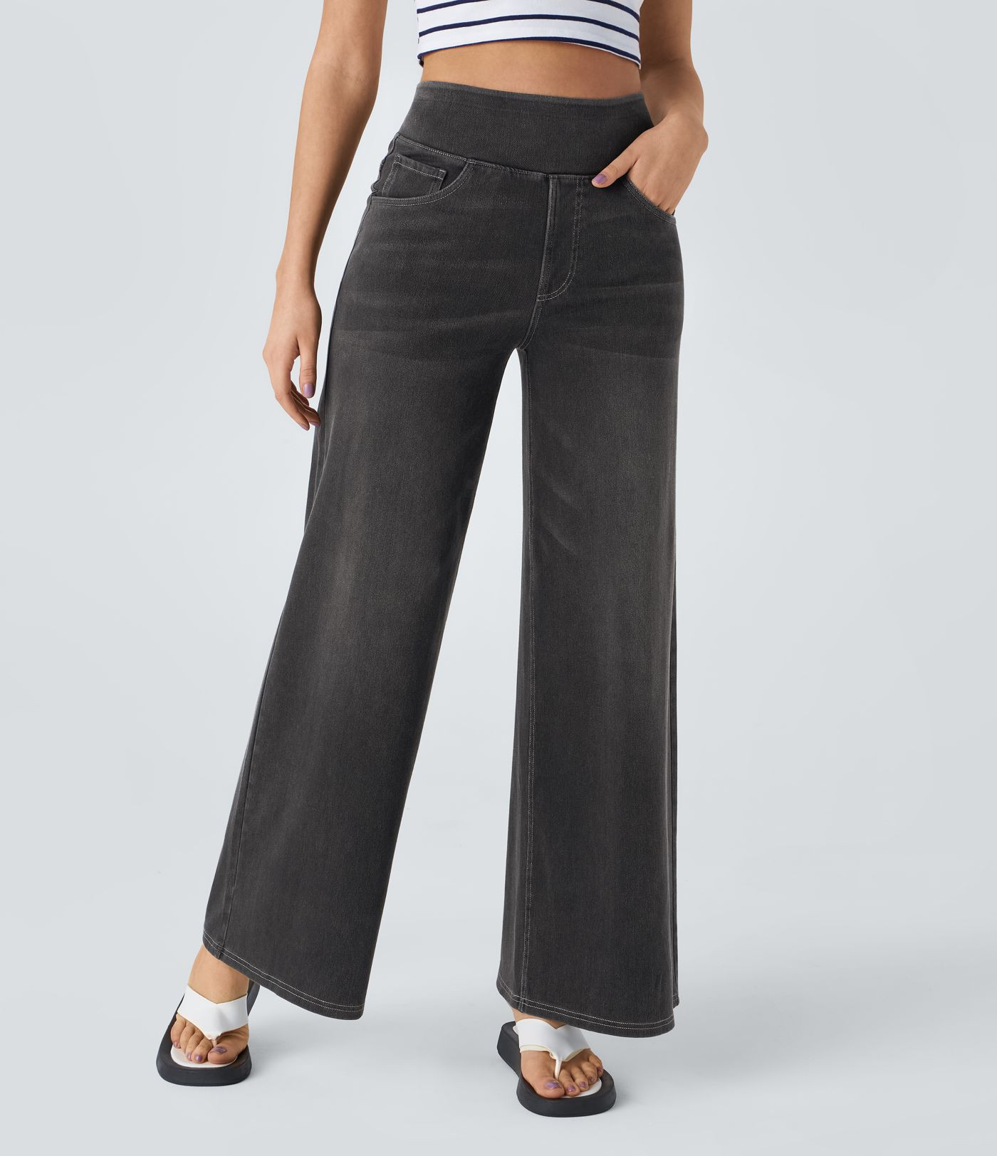 Women\u2019s Halara Flex\u2122 High Waisted Pockets Baggy Wide Leg Washed Casual Jeans - Halara | HALARA