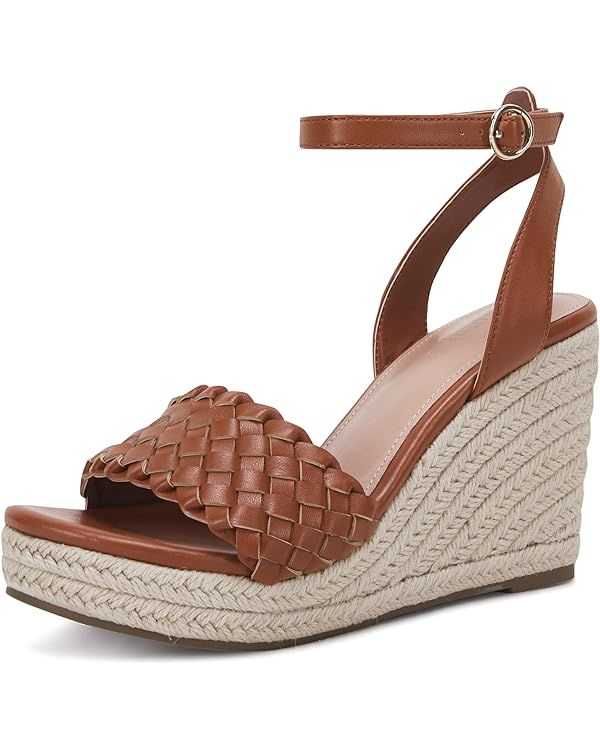 Coutgo Women's Platform Wedge Sandals Ankle Strap Braided Espadrille Shoes | Amazon (US)