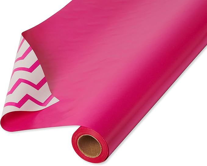 American Greetings Reversible Wrapping Paper Jumbo Roll for All Occasions, Pink and Chevron (1 Ju... | Amazon (US)