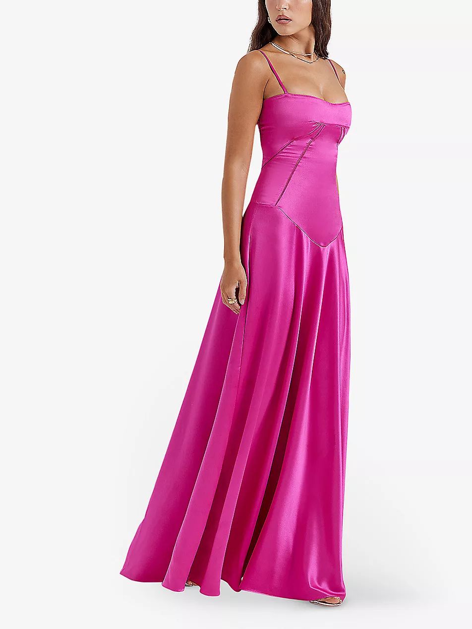 Anabella fitted-bodice lace-up satin maxi dress | Selfridges