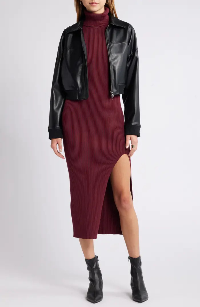 Rib Long Sleeve Turtleneck Sweater Dress | Nordstrom