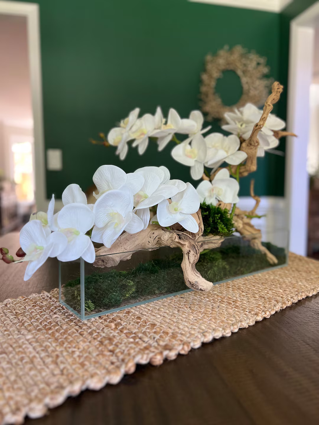 SHIPS TODAY! Real Moss & Grapevine in Rectangle Glass Vase and Faux Orchid Centerpiece - Etsy | Etsy (US)