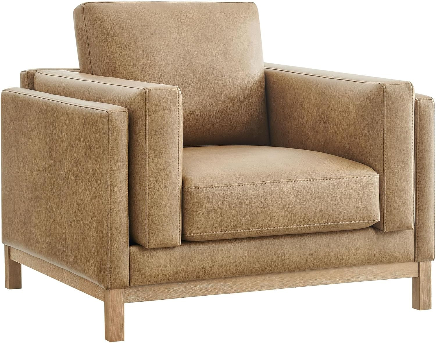 Modway Roscoe Vegan Leather Armchair in Toast - Comfortable Deep Seat Faux Leather Accent Chair w... | Amazon (US)