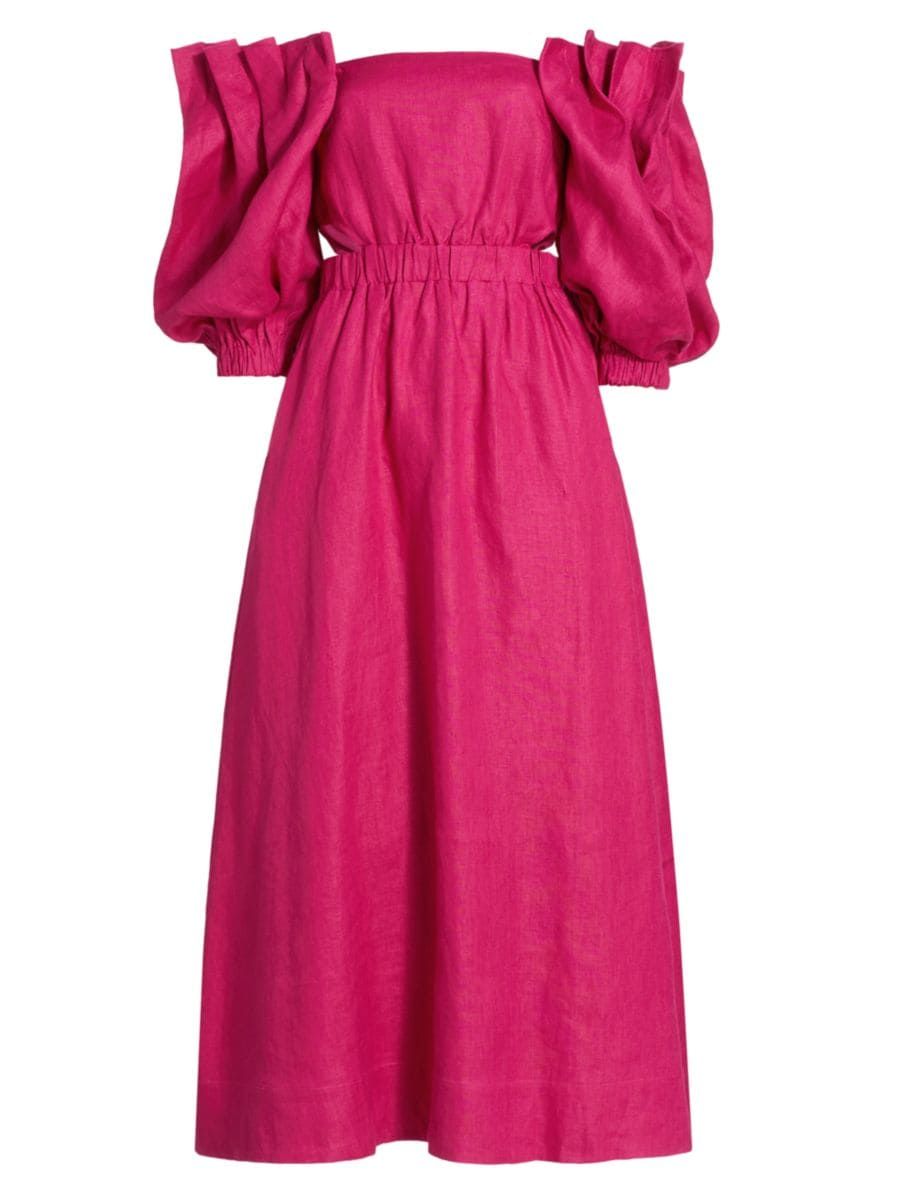 SOVERE / Noble Linen Off-the-Shoulder Midi-Dress | Saks Fifth Avenue