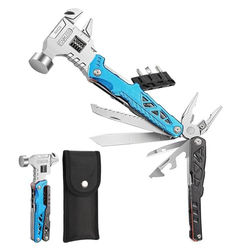18-in-1 Multitool Hammer with Adjustable Wrench, Stainless Steel Multi Tool Pliers All-in-One Survival Camping Tool Gift with Pocket Knife Hammer Saw Screwdrivers Bottle Opener Carrying Pouch | Amazon (US)