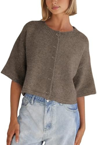 Springrain Cardigan Sweaters for Women Lightweight Knit Cropped Cardigan Button Up Solid Knitwear | Amazon (US)