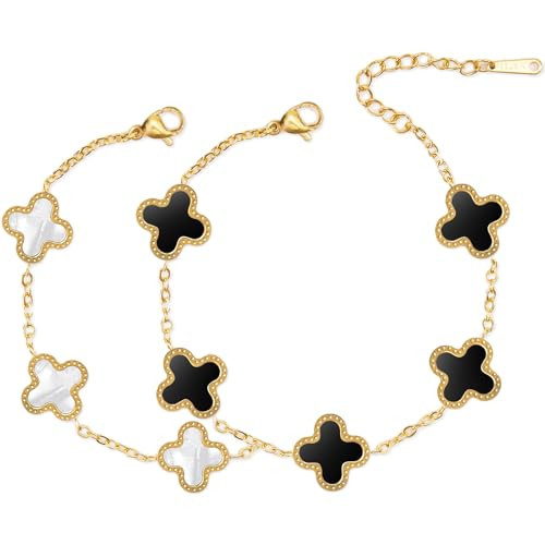 MEFELAY Unique Four Leaf Clover Bracelet for Women White Black Lucky Link Clover Bracelets Set, Trendy Bracelets Set Jewelry Gifts for Women | Amazon (US)