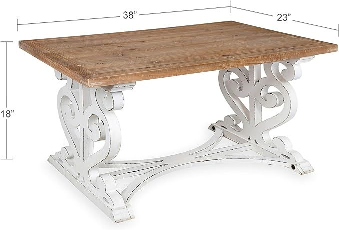 Kate and Laurel Wyldwood Rustic Carved Coffee Table, 38" x 23" x 18", Distressed Brown and White,... | Amazon (US)