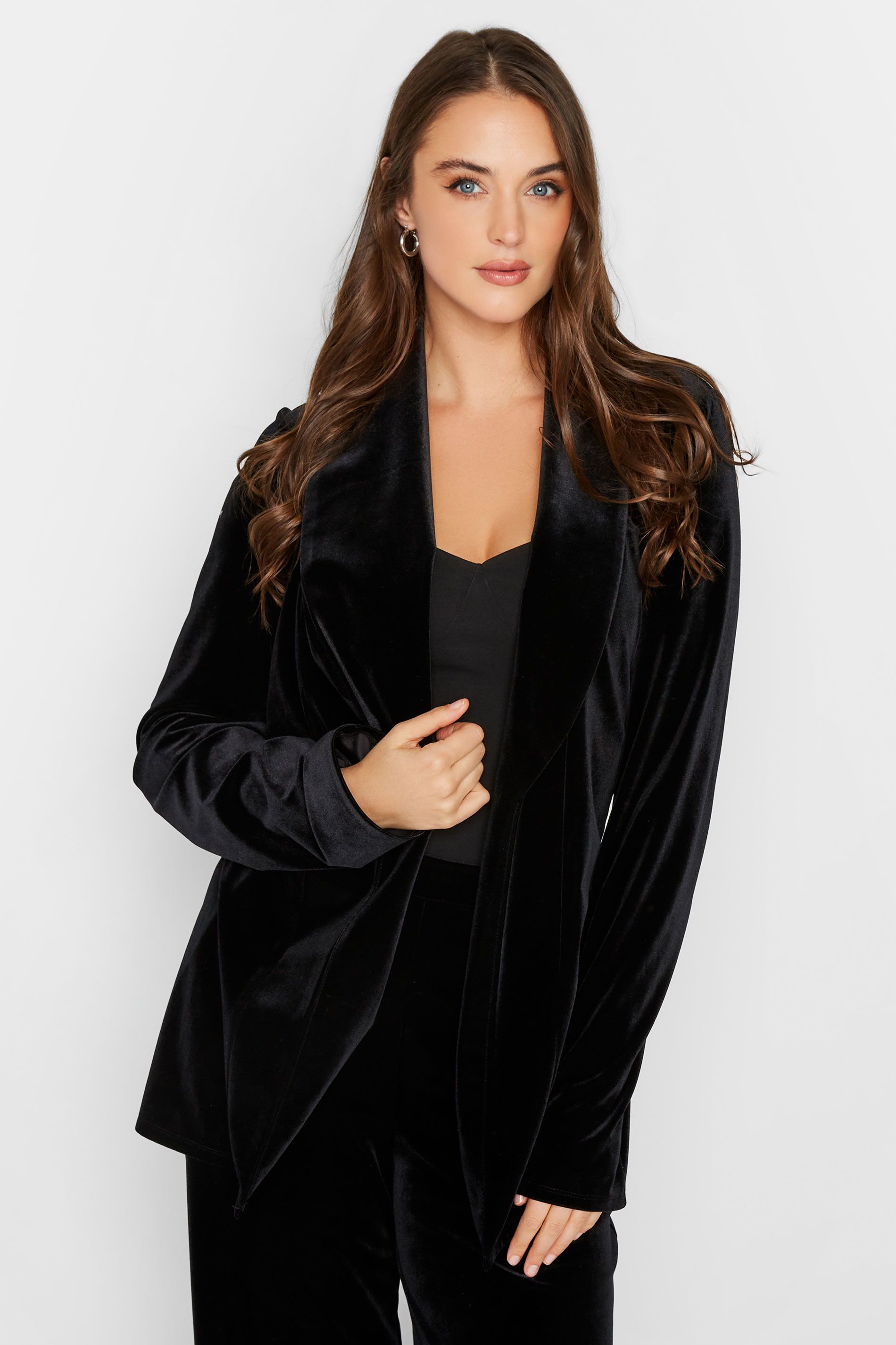 LTS Tall Black Velvet Belted Blazer | Long Tall Sally