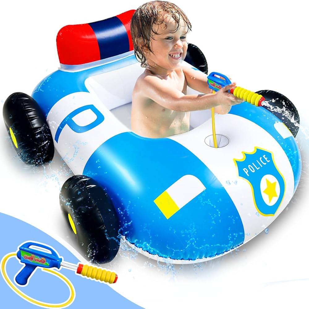 AMENON Pool Float with Water Squirt Guns for Kids 3-11 Years, Inflatable Polices Car Pool Battle ... | Amazon (US)