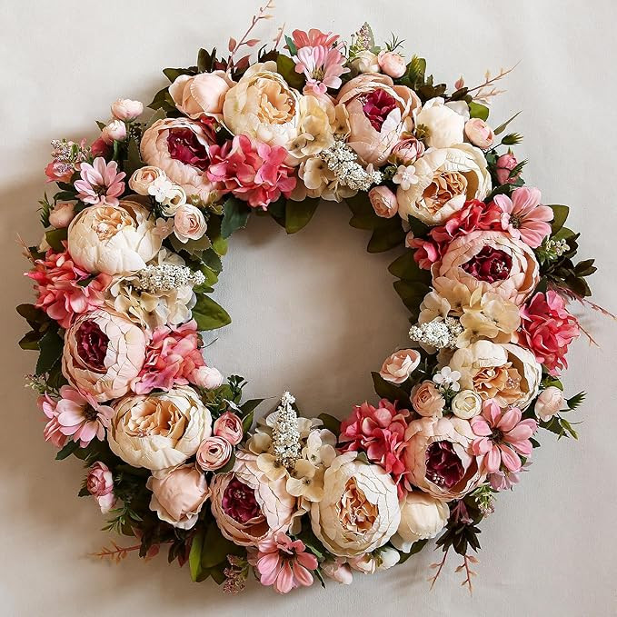 Peony Wreath 23" Floral Wreath Artificial Wreath for Front Door Wall Decor Home Décor Festival C... | Amazon (US)