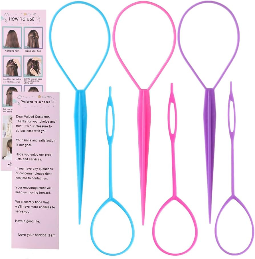 Topsy Tail Hair Tool Set - 6pcs Loop Styling Tool, Ponytail Pull Through, Two Sizes, 3 Colors (Pi... | Amazon (US)