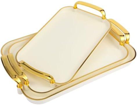Serving Tray with Handles Set of 3 Rectangular Large Serving Platters 16.5/14.9/13.2 Inch White P... | Amazon (US)