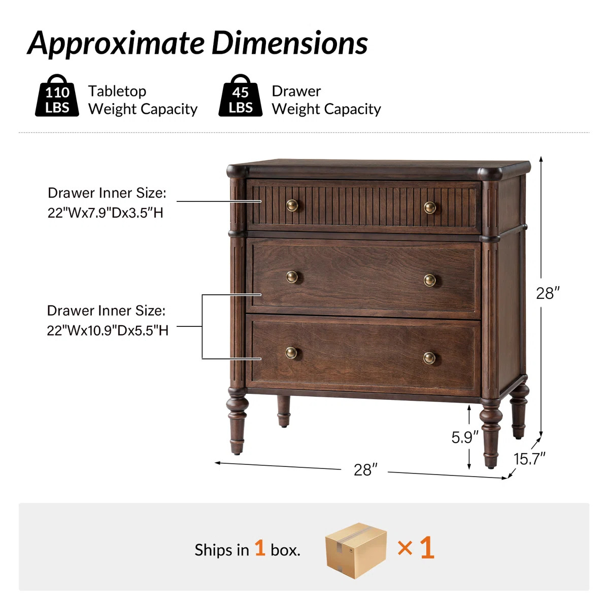 Hoai 28" W 3-Drawer Fluted Solid Wood End Table with Power Outlets | Wayfair North America