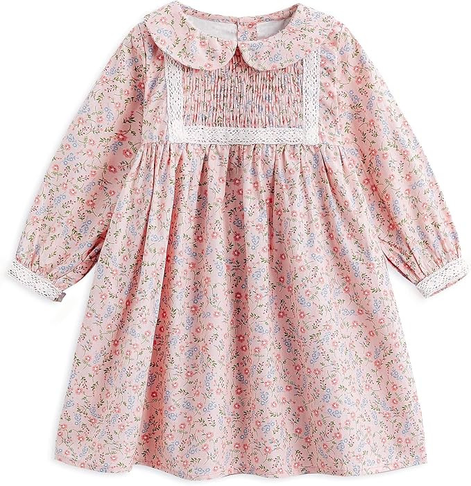 Simplee kids Baby Girls Smocked Dress Handmade Spring Fall Casual Dresses Floral Print Sundress P... | Amazon (US)
