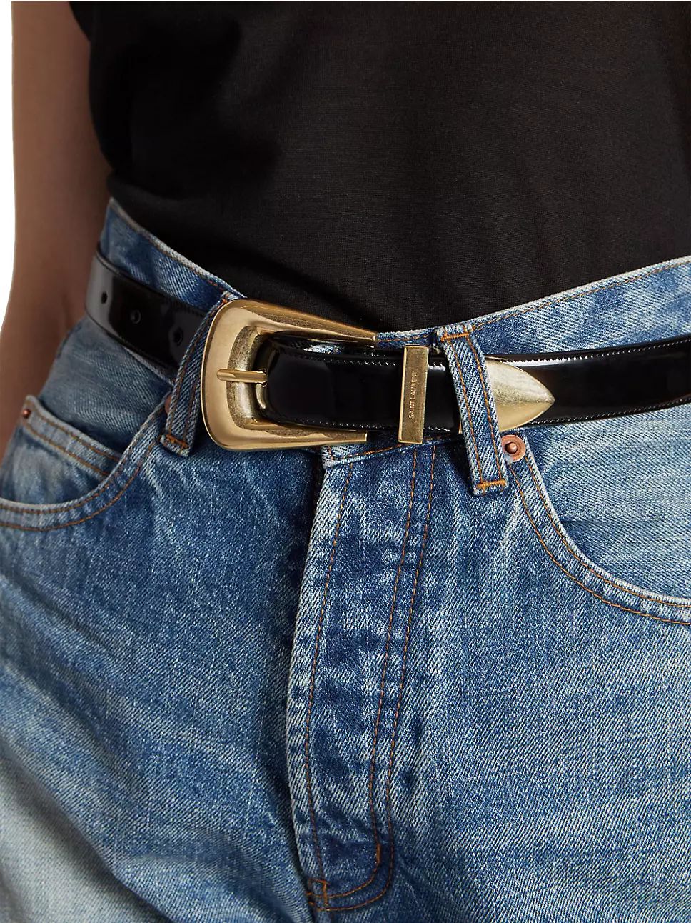 Folk Buckle Belt In Shiny Leather | Saks Fifth Avenue