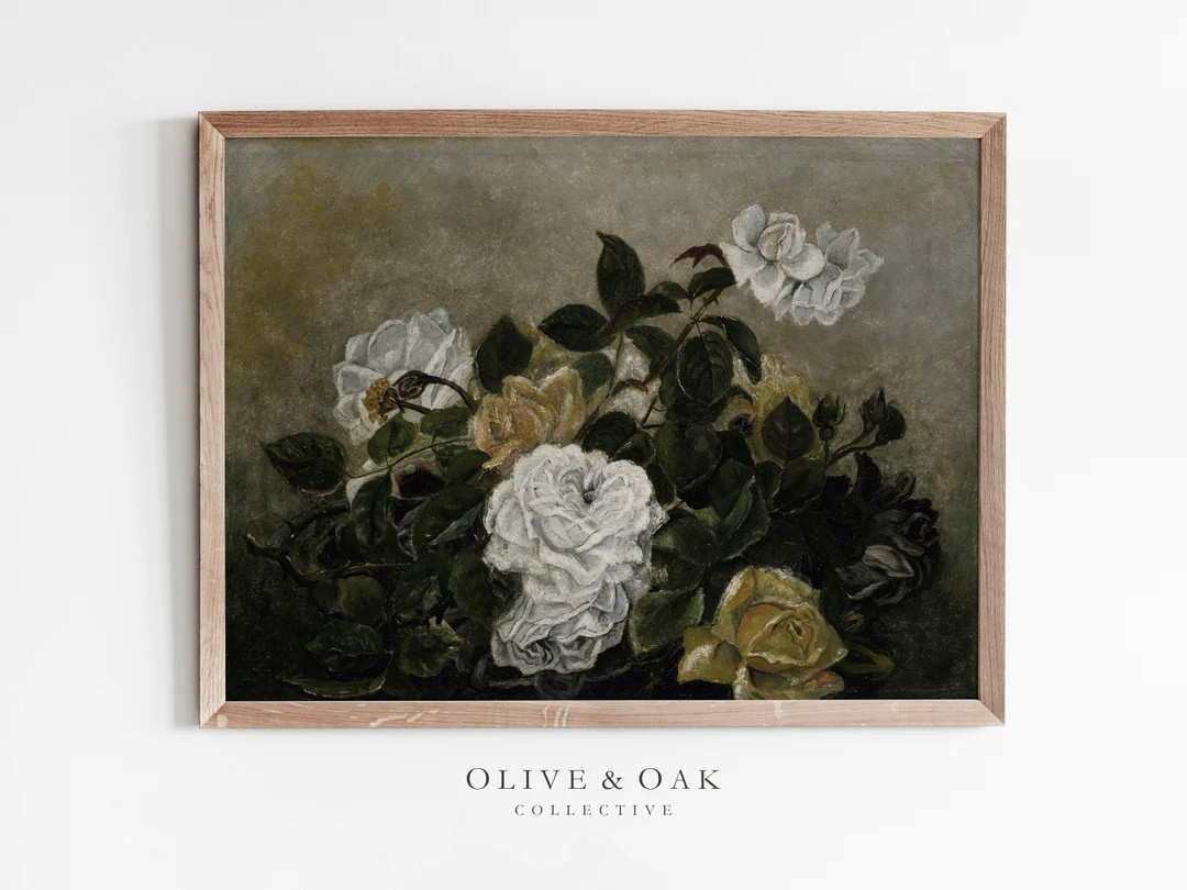 Neutral Flower Still Life / Vintage Roses Painting PRINTABLE / - Etsy | Etsy (US)