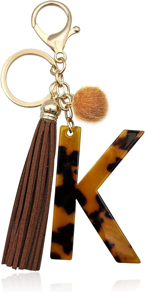 Leopard Alphabet Initial Letter Keychain Tassel Pendant Key Ring for Women Girls Purse Handbags (... | Amazon (US)