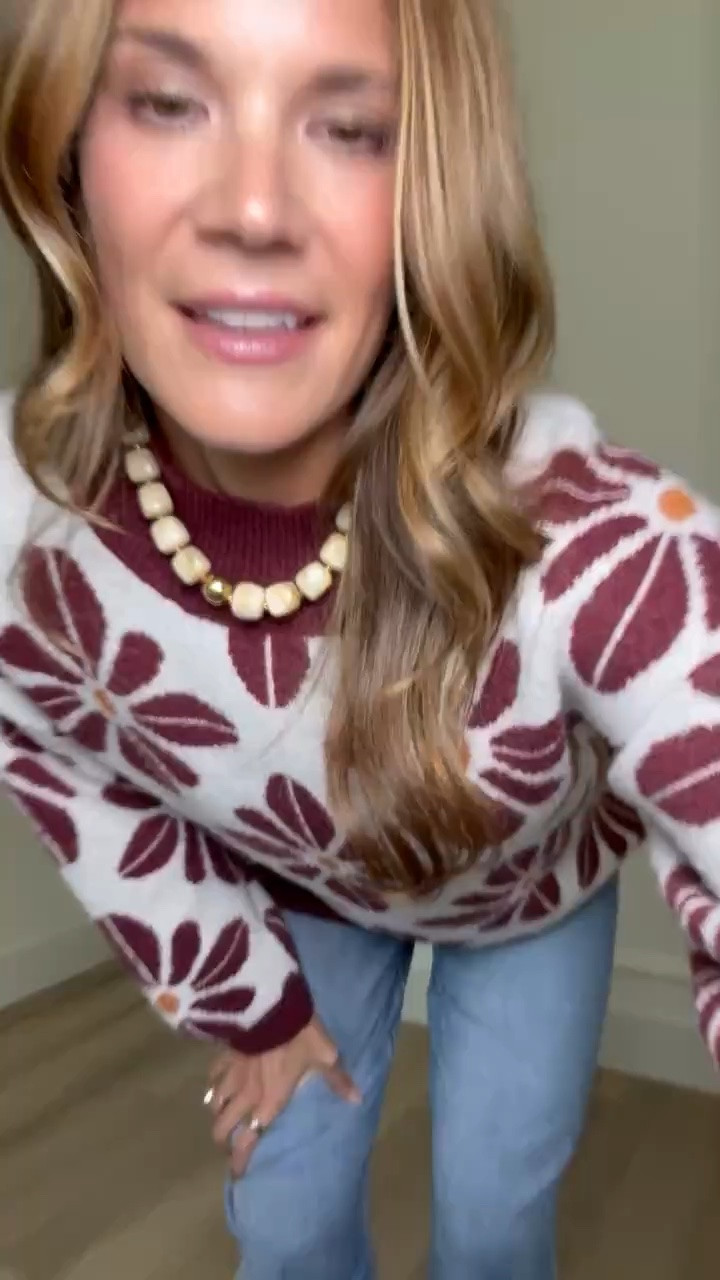 This sweater was an immediate yes for me because the oversized floral print and deep burgundy color feel so good for fall. I paired it with simple denim and flats here, but I can already see it working with trousers or darker jeans once the weather cools down.

Floral sweater, Burgundy sweater, Fall sweater, Tall girl outfit, Sweater and jeans, Fall outfit idea, Printed sweater, Casual fall outfit, Tall girl fashion, Fall fashion, Everyday outfit, StangandCo

#LTKSeasonal #LTKTall #LTKootd