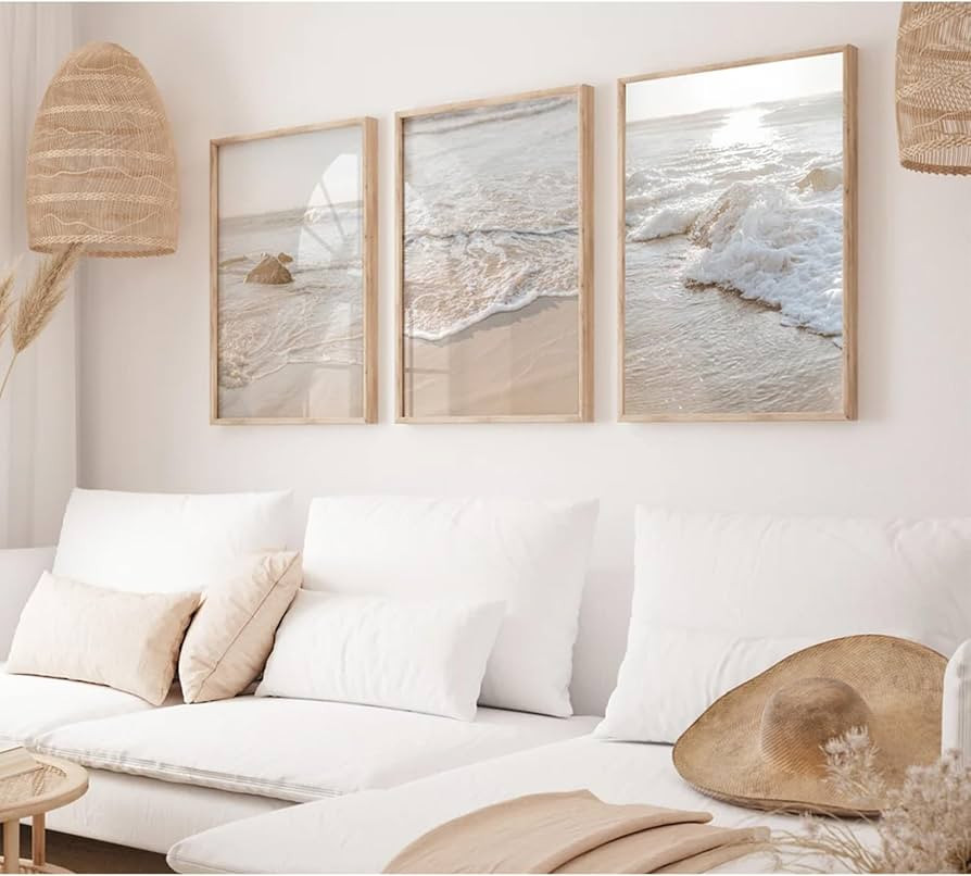 Beach Wall Art Decor Coastal Wall Art Pictures Ocean Canvas Wall Art Beige Beachy Wall Decor Boho... | Amazon (US)