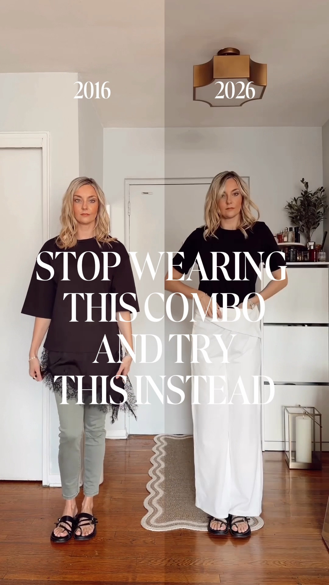 The outfit on the left feels boxy and outdated, so try looking at the proportions first. A cleaner pair of sweatpants, a simple tee, and slides can still feel relaxed while looking way more modern.

Wearing size S in top and pants! 

outfit fixes, Zara pants, outfit idea, outfit proportions, spring outfit idea, black tee

#LTKvlog #LTKTall #LTKSaleAlert