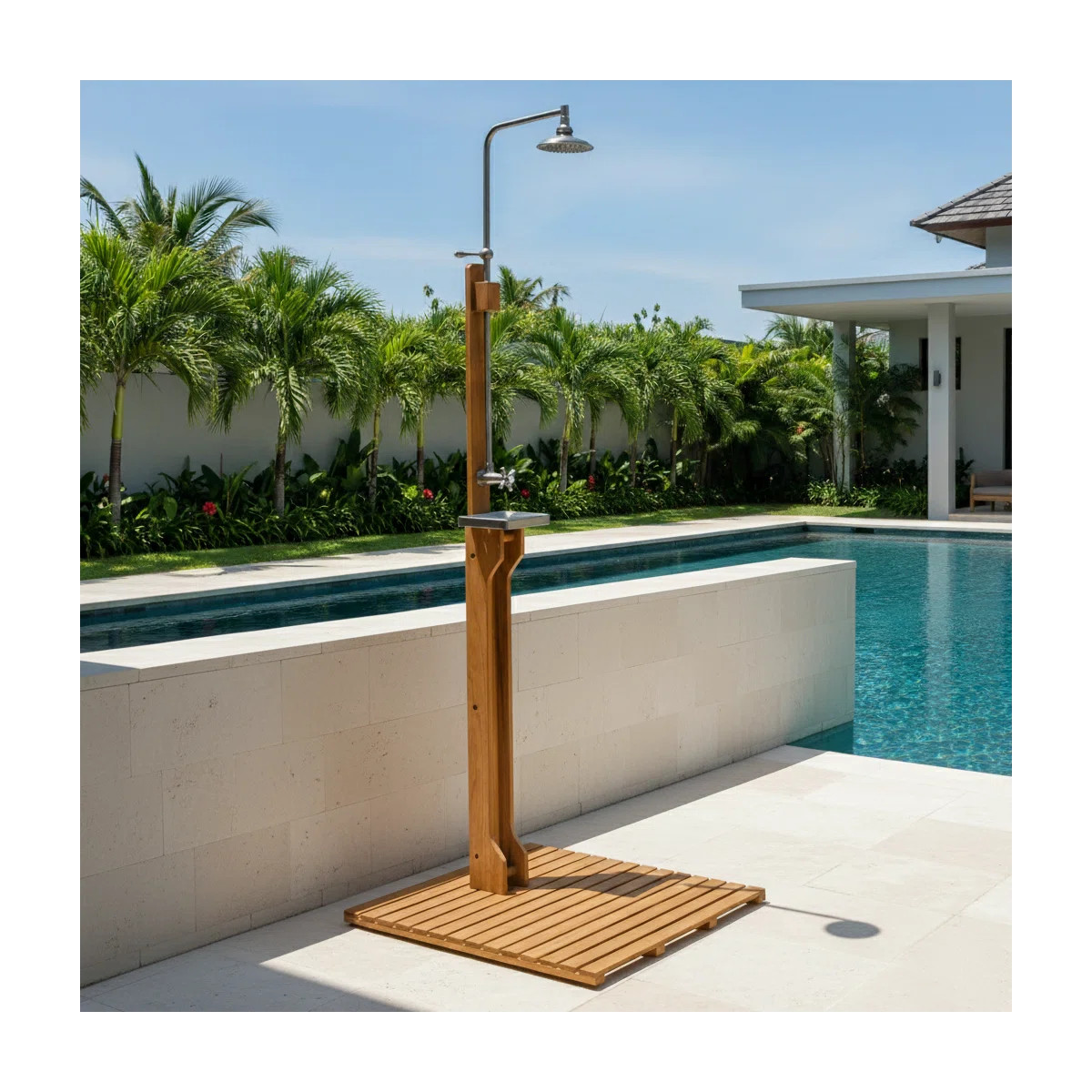 81.5'' H Portable Solid Teak Freestanding Outdoor Shower | Wayfair North America