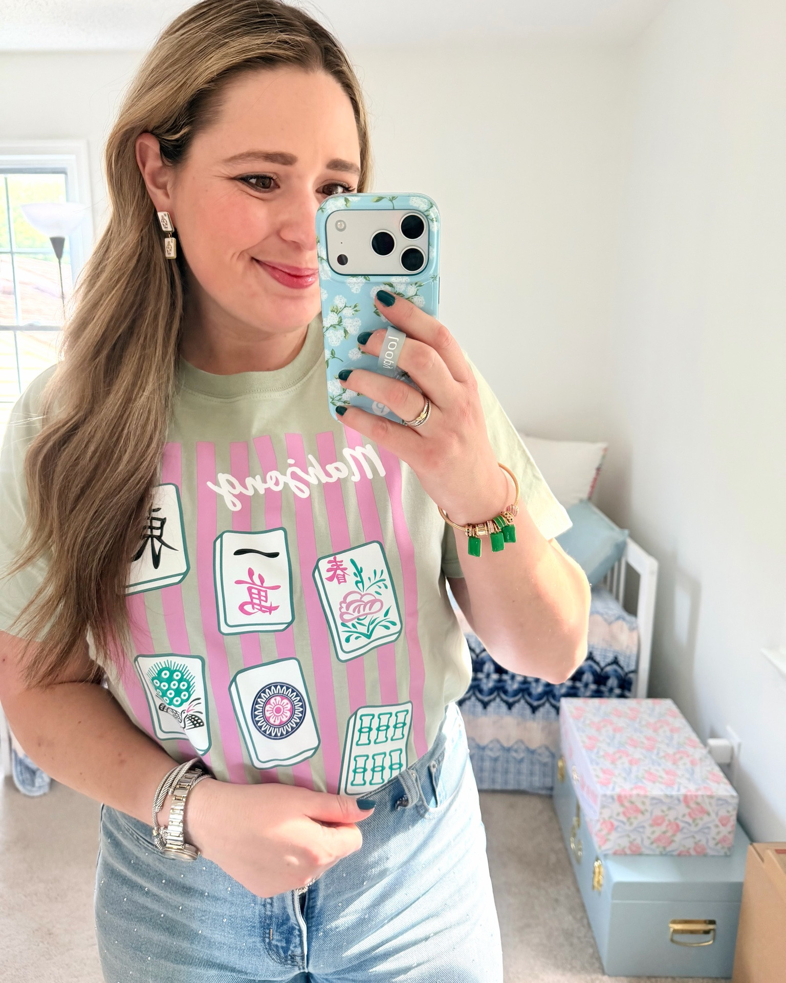 Mahjong shirt + mahjong tile earrings!! 🀄️ Shirt runs big, size down!

#LTKootd
