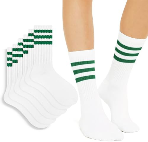 4 PAIRS Striped Crew Socks For Women Casual Cotton Novelty Retro Athltic Socks Unisex MultiColor | Amazon (US)