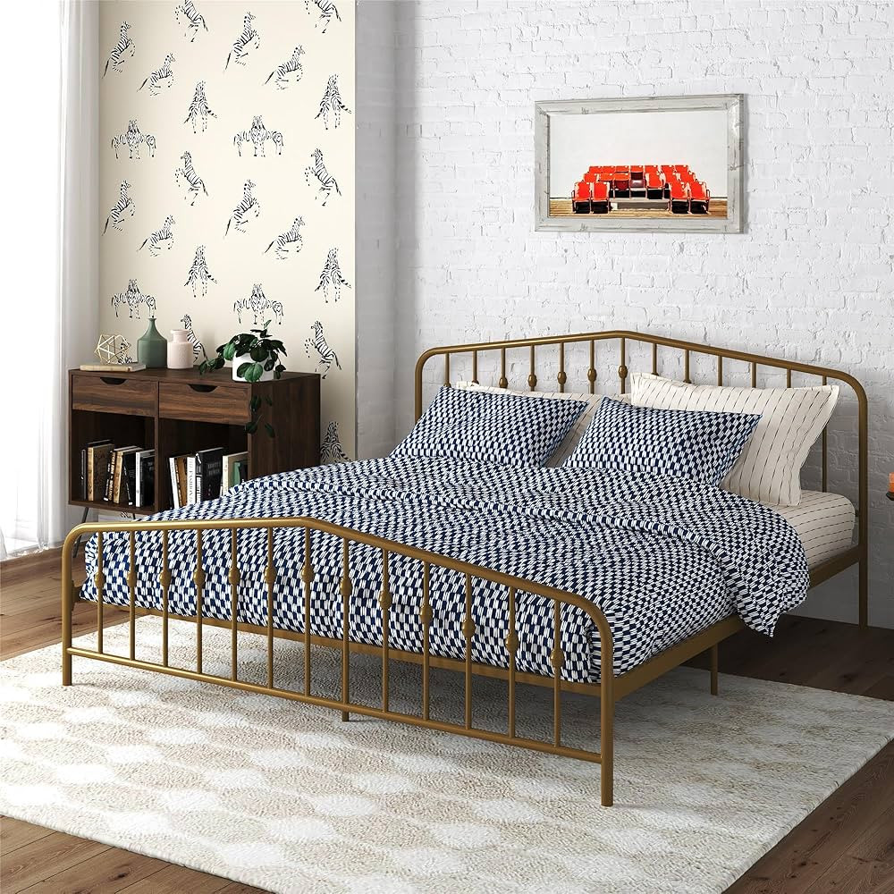 Novogratz Bushwick Metal Bed, Modern Design, King Size - Gold | Amazon (US)