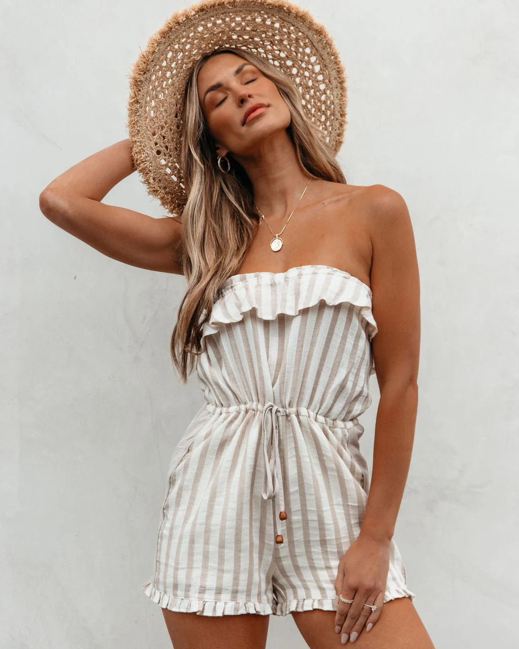 Taupe Striped Tube Romper | Magnolia Boutique
